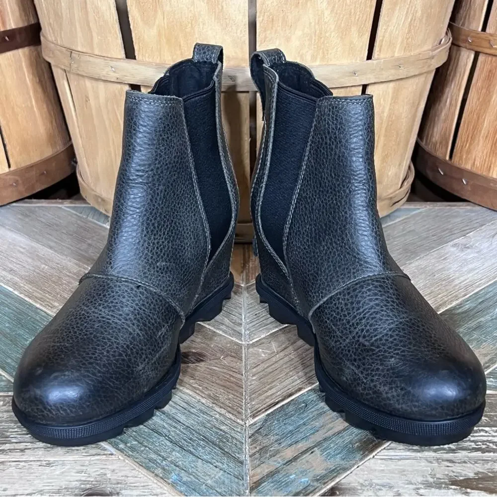 Sorel Joan Of Arctic Wedge II Gray Leather Waterproof Chelsea Boots Womens 6.5